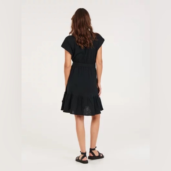 Ruffle Hem Tiered Dress Lightweight Flowy Gauze Neutral Black Gap Size XXL - Picture 5 of 16